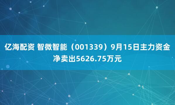亿海配资 智微智能（001339）9月15日主力资金净卖出5626.75万元